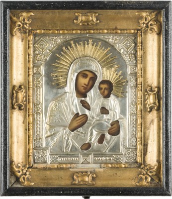 Picture IKONE MIT DER GOTTESMUTTER VON TICHWIN (TICHWINSKAJA) MIT OKLAD IM KIOT