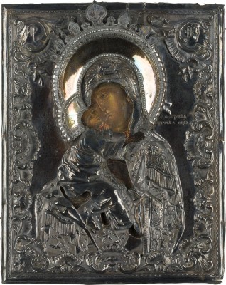Bild IKONE MIT DER GOTTESMUTTER VON WLADIMIR (WLADIMIRSKAJA) MIT SILBER-OKLAD