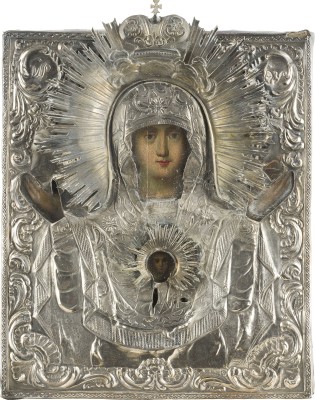 Bild KLEINE IKONE MIT DER GOTTESMUTTER DES ZEICHENS (ZNAMENIE) MIT SILBER-OKLAD