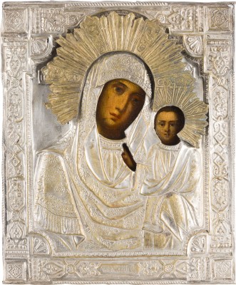 Bild IKONE MIT DER GOTTESMUTTER VON KASAN (KASANSKAJA) MIT OKLAD