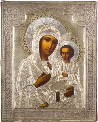Picture KLEINE IKONE MIT DER GOTTESMUTTER VON TICHWIN (TICHWINSKAJA) MIT VERMEIL-OKLAD