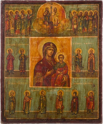 Picture MEHRFELDER-IKONE MIT DER GOTTESMUTTER VON SMOLENSK, NEUTESTAMENTLICHER DREIFALTIGKEIT UND HEILIGEN