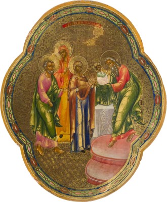 Auction 142<br>GROSSFORMATIGE IKONE MIT DER DARBRINGUNG CHRISTI IM TEMPEL