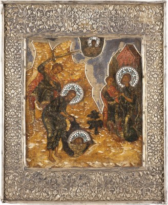 Picture SEHR FEINE IKONE MIT DER ENTHAUPTUNG JOHANNES DES VORLÄUFERS MIT VERMEIL-BASMA