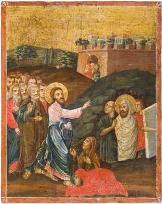 Picture SELTENE UND GROSSE IKONE MIT DER ERWECKUNG DES LAZARUS