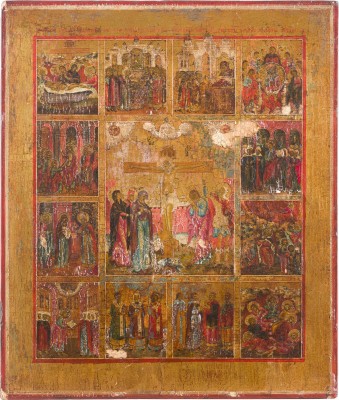 Picture FEINE IKONE MIT DER KREUZIGUNG CHRISTI, HOCHFESTEN DES ORTHODOXEN KIRCHENJAHRES UND HEILIGEN