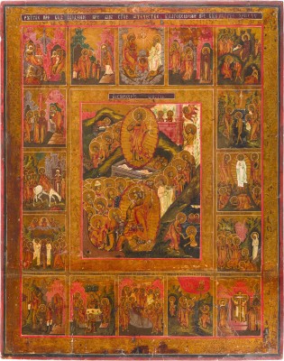 Picture MONUMENTALE IKONE MIT DER HÖLLENFAHRT UND AUFERSTEHUNG CHRISTI MIT 16 HOCHFESTEN