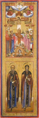 Bild GROSSE IKONE MIT DER KREUZIGUNG CHRISTI UND IKONE MIT DEN MÖNCHEN ANTONIUS UN THEODOSIUS VON KIEW