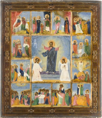 Picture IKONE MIT DER AUFERSTEHUNG CHRISTI UND ZWÖLF HOCHFESTEN DES ORTHODOXEN KIRCHENJAHRES