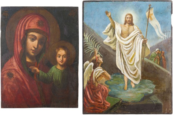 Picture ZWEI IKONEN: GOTTESMUTTER VON KASAN (KASANSKAJA) UND AUFERSTEHUNG CHRISTI