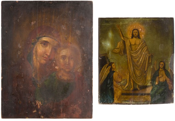 Picture ZWEI IKONEN: AUFERSTEHUNG CHRISTI UND GOTTESMUTTER VON KASAN (KASANSKAJA)