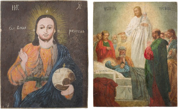 Auktion 142<br>ZWEI IKONEN: CHRISTUS PANTOKRATOR UND ENTSCHLAFEN DER GOTTESMUTTER