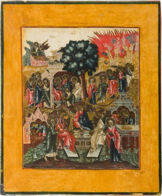 Auktion 142<br>SELTENE UND FEINE IKONE MIT DER ALTTESTAMENTLICHEN DREIFALTIGKEIT