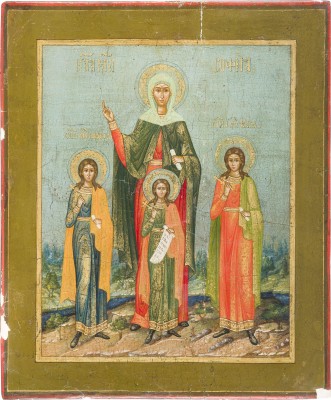 Auktion 142<br>IKONE MIT DER HEILIGEN SOPHIA MIT IHREN TÖCHTERN GLAUBE, LIEBE UND HOFFNUNG