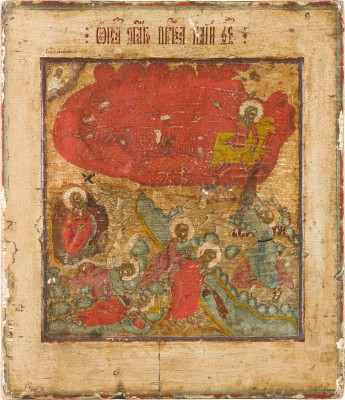 Bild IKONE MIT DEM PROPHETEN ELIAS, SEINEM LEBEN IN DER WÜSTE UND SEINER FEURIGEN HIMMELFAHRT