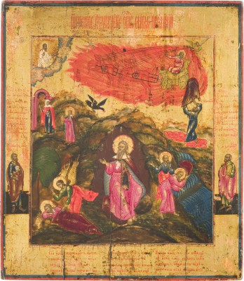 Picture IKONE MIT DEM PROPHETEN ELIAS, SEINEM LEBEN IN DER WÜSTE UND SEINER FEURIGEN HIMMELFAHRT