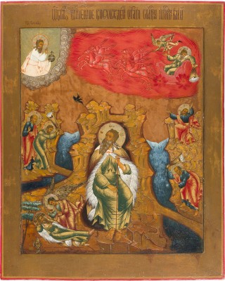 Picture MONUMENTALE IKONE MIT DEM PROPHETEN ELIAS, SEINEM LEBEN IN DER WÜSTE UND SEINER FEURIGEN HIMMELFAHRT