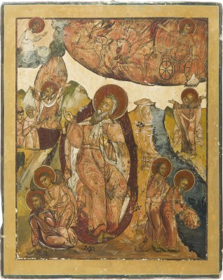 Picture GROSSE IKONE MIT DEM PROPHET ELIAS MIT SZENEN AUS SEINER VITA UND SEINER FEURIGEN HIMMELFAHRT