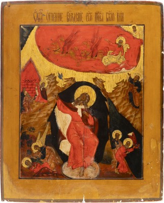 Picture GROSSE IKONE MIT DEM PROPHETEN ELIAS, SEINEM LEBEN IN DER WÜSTE UND SEINER FEURIGEN HIMMELFAHRT