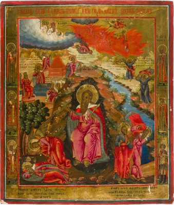 Picture GROSSE IKONE MIT DEM PROPHETEN ELIAS, SEINEM LEBEN IN DER WÜSTE UND SEINER FEURIGEN HIMMELFAHRT