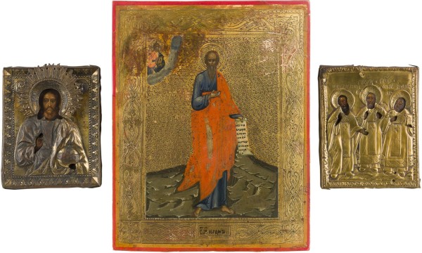 Auktion 142<br>DREI IKONEN: CHRISTUS PANTOKRATOR, DIE DREI HIERARCHEN UND DER PROPHET NAHUM
