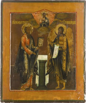 Auction 142<br>GROSSFORMATIGE IKONE MIT JOHANNES DEM EVANGELISTEN UND JOHANNES DEM VORLÄUFER
