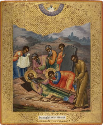 Auction 142<br>SELTENE UND GROSSE IKONE MIT DER GRABLEGUNG DES EVANGELISTEN JOHANNES