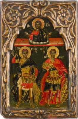 Auction 142<br>IKONE MIT DEN KRIEGERHEILIGEN DEMETRIUS UND NESTOR