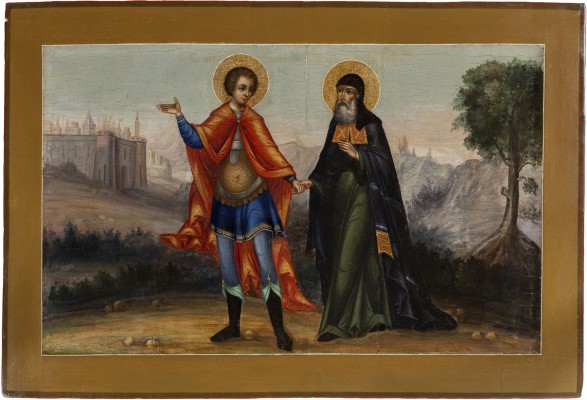 Picture SEHR SELTENE, GROSSE IKONE MIT DEM HEILIGEN DEMETRIUS VON THESSALONIKI UND DEM BISCHOF CYPRIAN