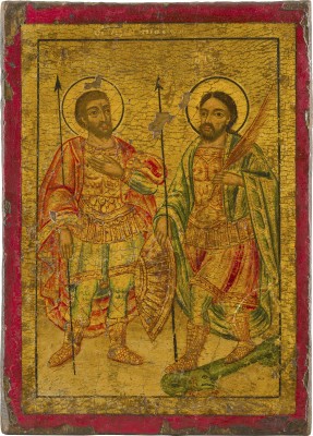 Auktion 142<br>KLEINE IKONE MIT DEN HEILIGEN THEODOR TIRON UND THEODOR STRATELATES