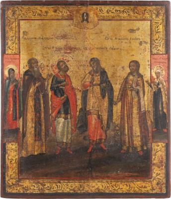 Bild IKONE MIT DEN HEILIGEN THEODOR, SAMON, GURIJ UND AVIV
