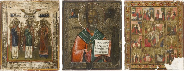 Bild DREI IKONEN: FESTTAGSIKONE, HEILIGER NIKOLAUS VON MYRA UND DIE HEILIGEN SAMON, GURIJ UND AVIV