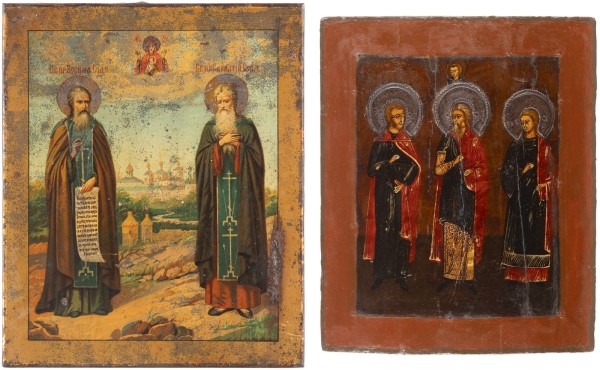 Auktion 142<br>ZWEI IKONEN: ZOSIMA UND SAWATIJ SOWIE SAMON, GURIJ UND AVIV