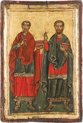 Auction 142<br>KLEINE IKONE MIT DEN HEILIGENKOSMAS UND DAMIAN