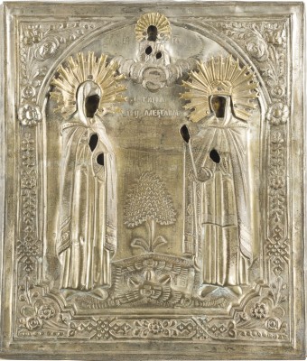 Auction 142<br>IKONE MIT DEN HEILIGEN WASSA UND ALEXANDRA MIT OKLAD