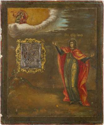 Picture IKONE MIT DER HEILIGEN BARBARA UND MINIATUR-IKONE MIT DER GEBURT CHRISTI