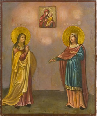 Bild IKONE MIT DEN HEILIGEN MARIA MAGDALENA UND KATHARINA MIT DER GOTTESMUTTER VON TICHWIN