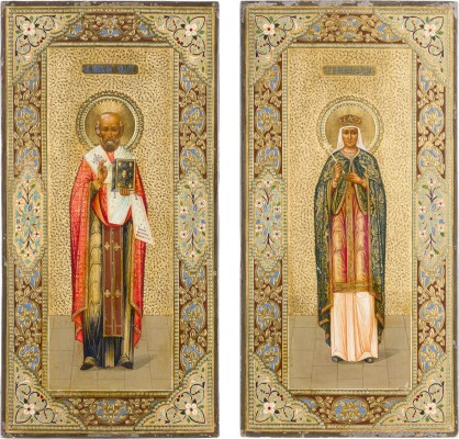 Auktion 142<br>ZWEI GROSSE IKONEN MIT DEN HEILIGEN OLGA UND NIKOLAUS VON MYRA