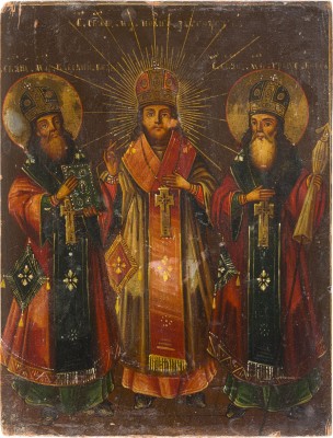 Auction 142<br>KLEINE IKONE MIT DEN DREI ORTHODOXEN KIRCHENVÄTERN