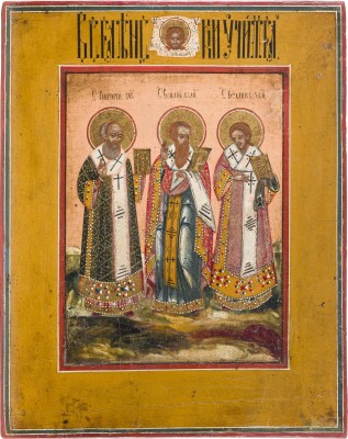 Auction 142<br>KLEINE IKONE MIT DEN DREI HEILIGEN HIERARCHEN DER ORTHODOXEN KIRCHE
