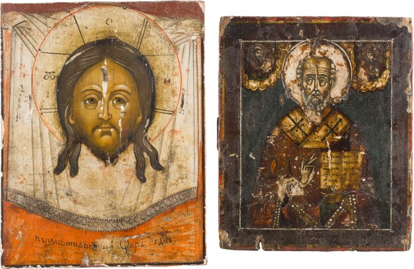 Auction 142<br>KLEINE IKONE MIT DEM HEILIGEN NIKOLAUS VON MYRA UND IKONEN-FRAGMENT MIT DEM MANDYLION