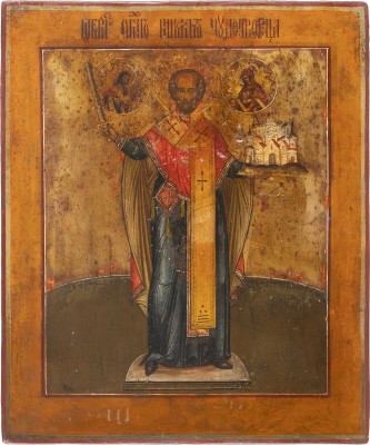 Auction 142<br>IKONE MIT DEM HEILIGEN NIKOLAUS VON MOSCHAISK
