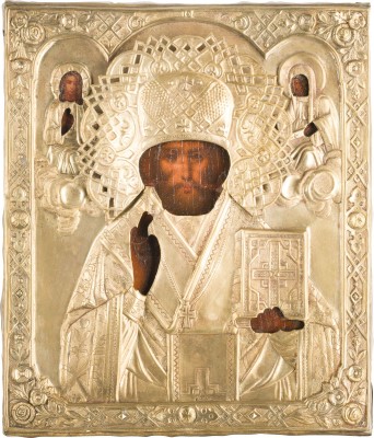 Auction 142<br>IKONE MIT DEM HEILIGEN NIKOLAUS VON MYRA MIT OKLAD