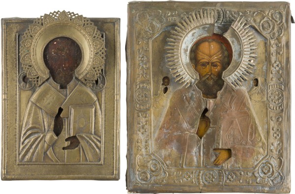 Bild ZWEI IKONEN MIT DEM HEILIGEN NIKOLAUS VON MYRA MIT OKLAD