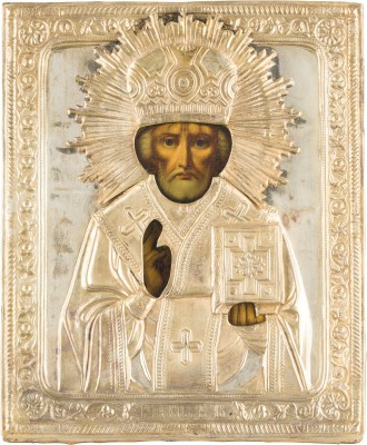 Picture IKONE MIT DEM HEILIGEN NIKOLAUS VON MYRA MIT OKLAD
