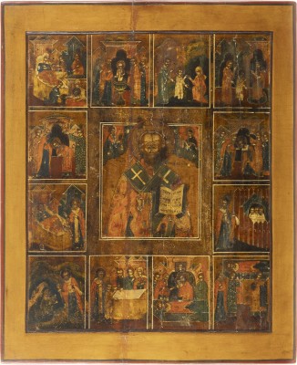 Auktion 142<br>GROSSFORMATIGE VITA-IKONE MIT DEM HEILIGEN NIKOLAUS VON MYRA