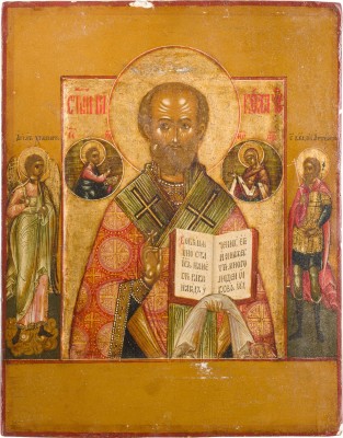 Auktion 142<br>KLEINFORMATIGE IKONE MIT DEM HEILIGEN NIKOLAUS VON MYRA