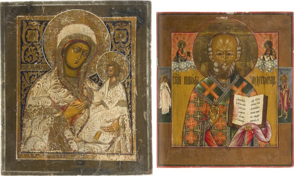 Auktion 142<br>ZWEI IKONEN: GOTTESMUTTER TICHWINSKAJA UND HEILIGER NIKOLAUS VON MYRA