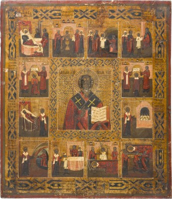 Auction 142<br>GROSSFORMATIGE VITA-IKONE MIT DEM HEILIGEN NIKOLAUS VON MYRA