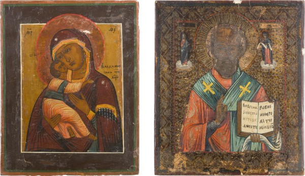 Auction 142<br>ZWEI IKONEN: GOTTESMUTTER VON WLADIMIR (WLADIMIRSKAJA) UND HEILIGER NIKOLAUS VON MYRA